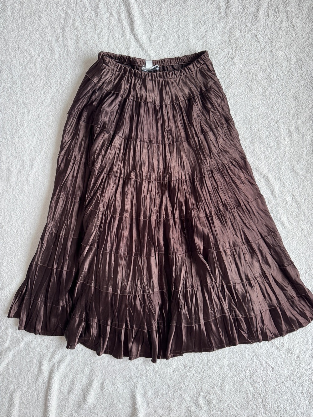 Brown Tiered Satin Maxi Skirt